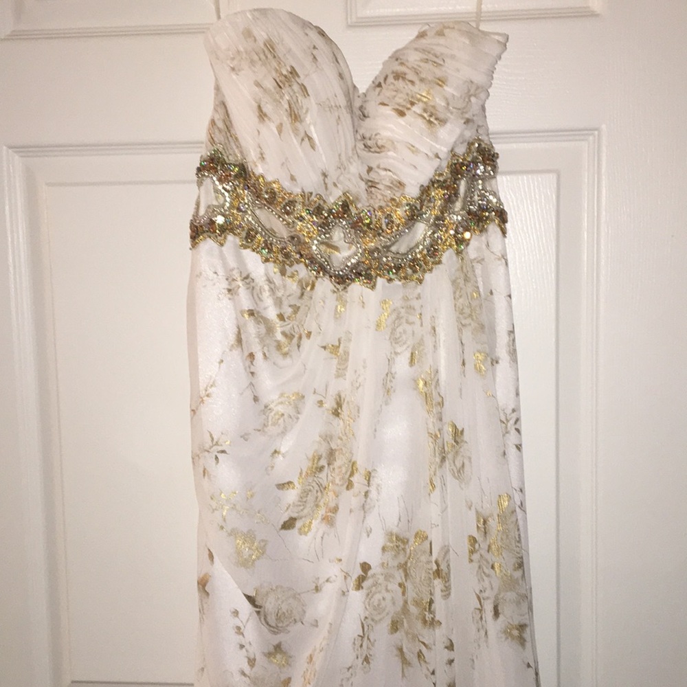 White and gold prom dress